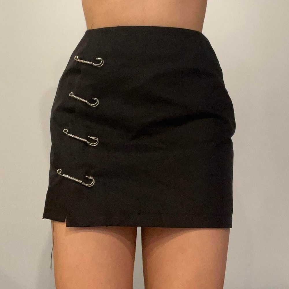 Adika Black Mini Skirt with Silver Accents